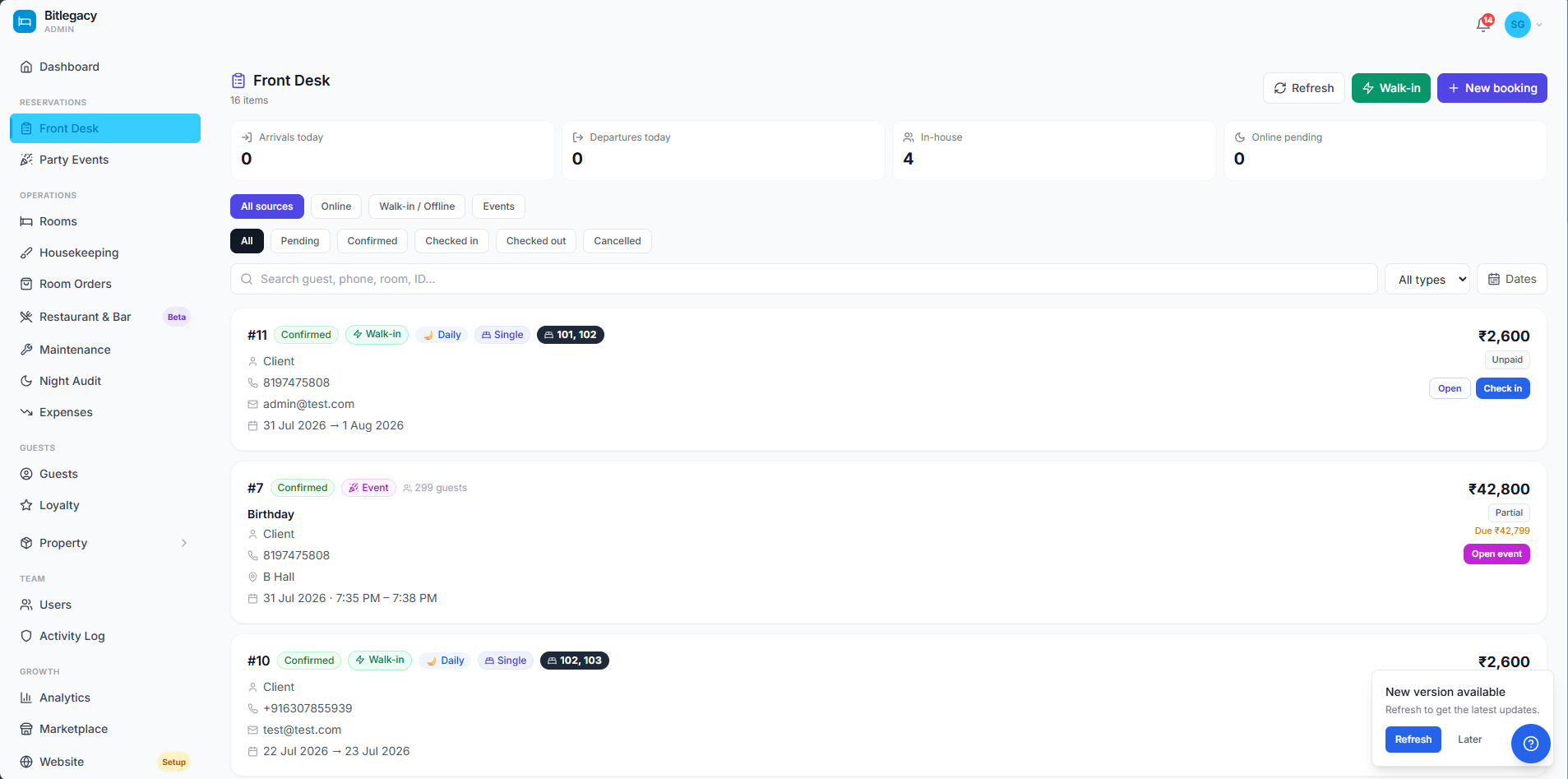 Front Desk — BitLegacy admin